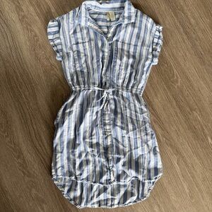Japna blue striped cotton button dress sz S